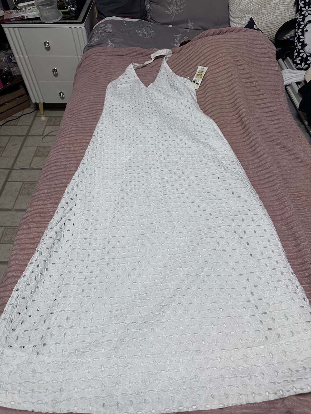 A New Day Women's White Eyelet Halter Maxi Dress